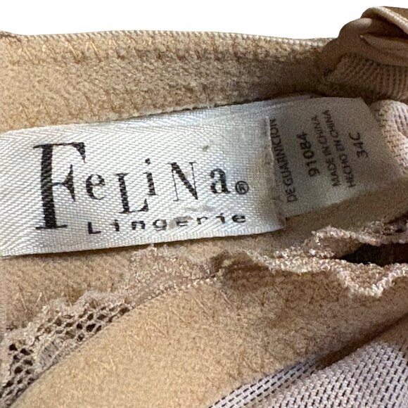 Felina Womens Beige & Gold Striped Lace Underwire Push-Up Bra 34C - Picture 3 of 3